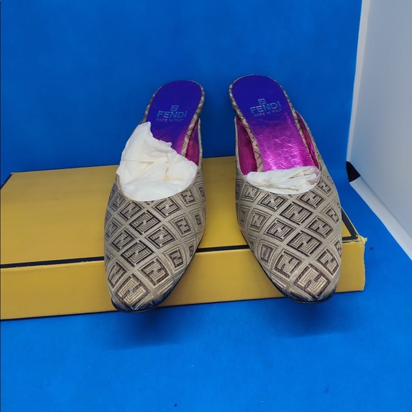 Fendi Zucca Slingback Mules Logo Pumps 35.5 - Picture 2 of 14